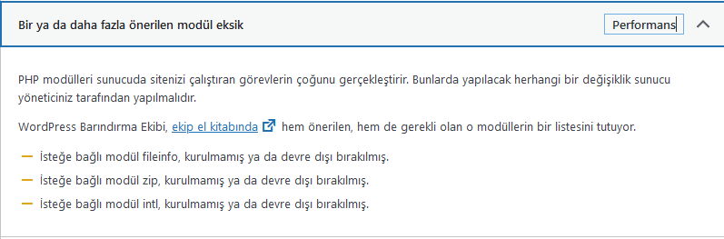Bir ya da daha fazla önerilen modül eksik